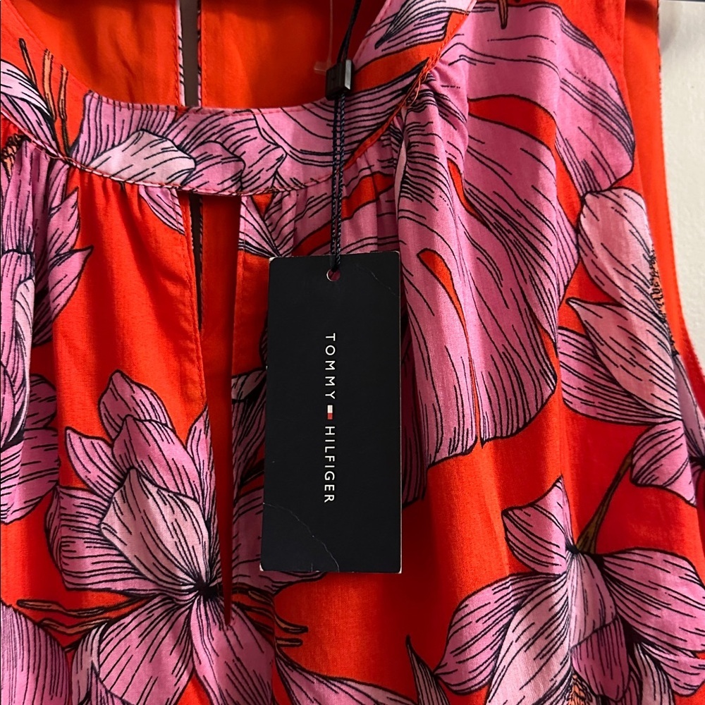 Tommy Hilfiger Gustavia Printed Tiered Sleeveless Dress red pink 12 NEW - Picture 4 of 7